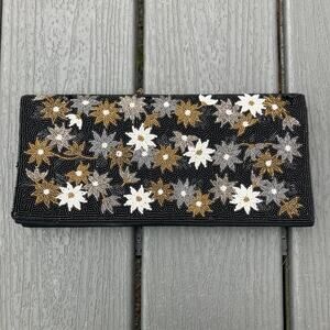 Black floral beaded clutch, fairycore boho chic bohemian whimsigoth